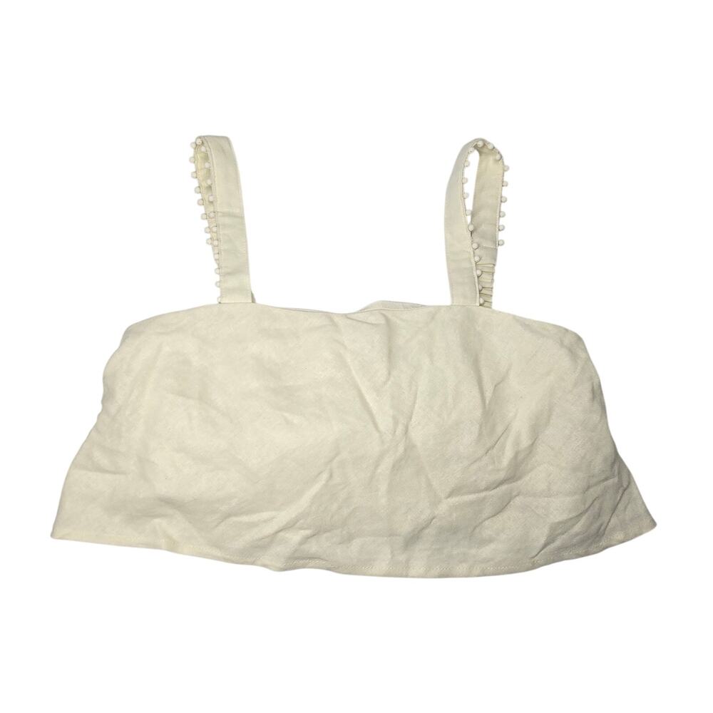 House of Harlow 1960 Linen Blend Crop Top  Women’s Size 8 Boho Festival Pom Poms
